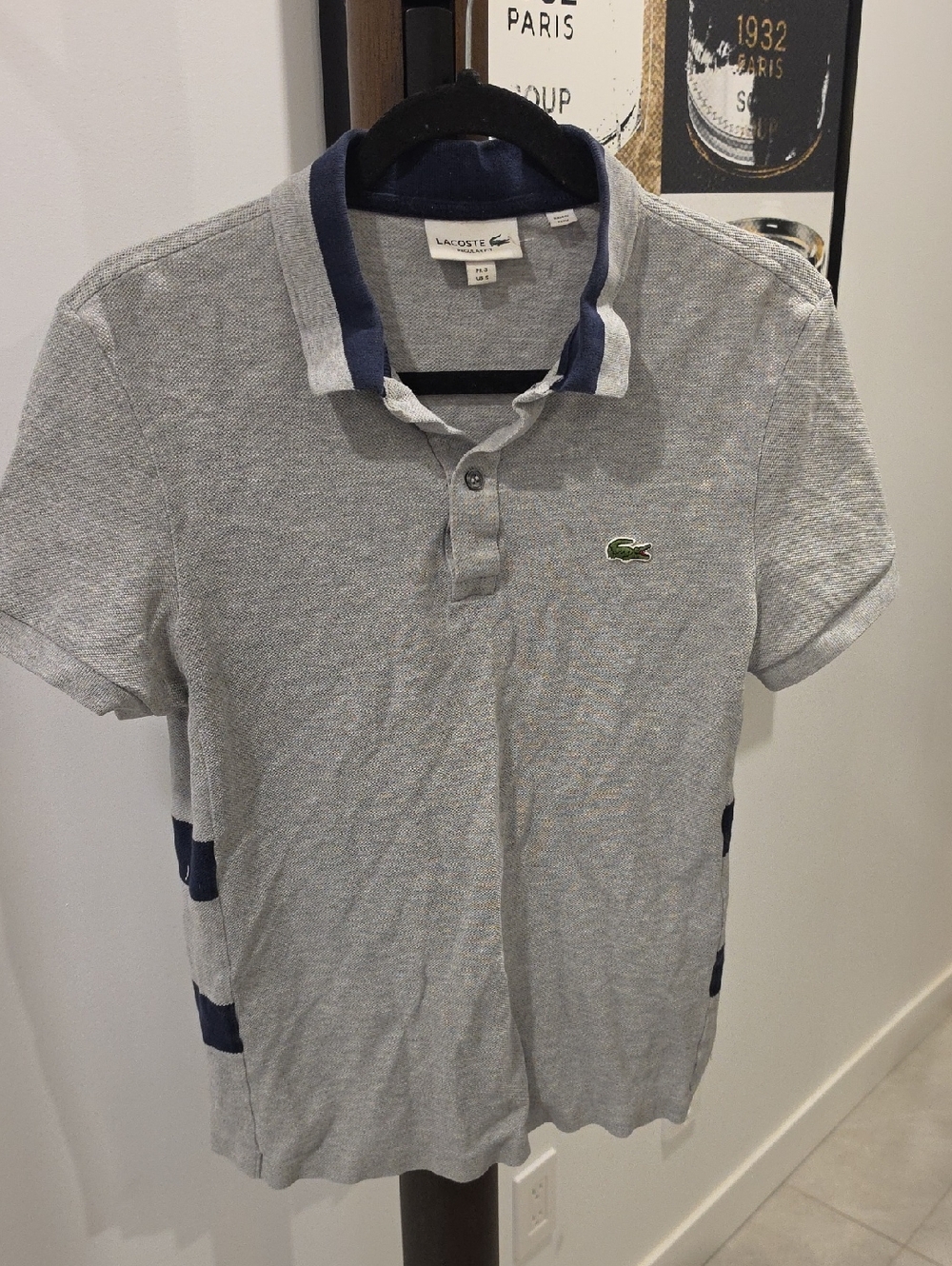 Lacoste Light Gray Polo with Navy Trim